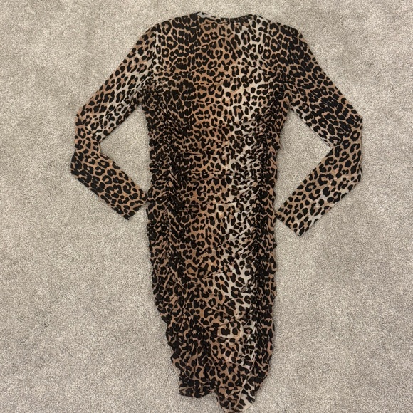 NWOT Ganni Ruched Leopard Print Mini Dress Animal Print Size EU 40 US 8 - Picture 5 of 10
